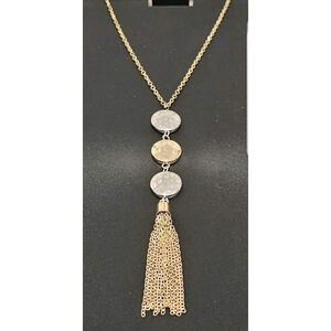 Banana Republic Gold & Silver Hammered Disc Tassel Necklace
